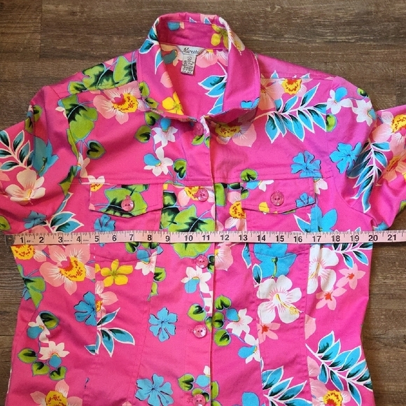 Mirette Pink Jacket With Blue , Green And Yellow Floral Pattern Size Large - Picture 9 of 12
